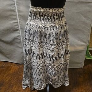 Kirra Gray and Black Smocked A-Line Midi Skirt